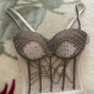 Embellished Chain Detail Beaded Corset Bustier